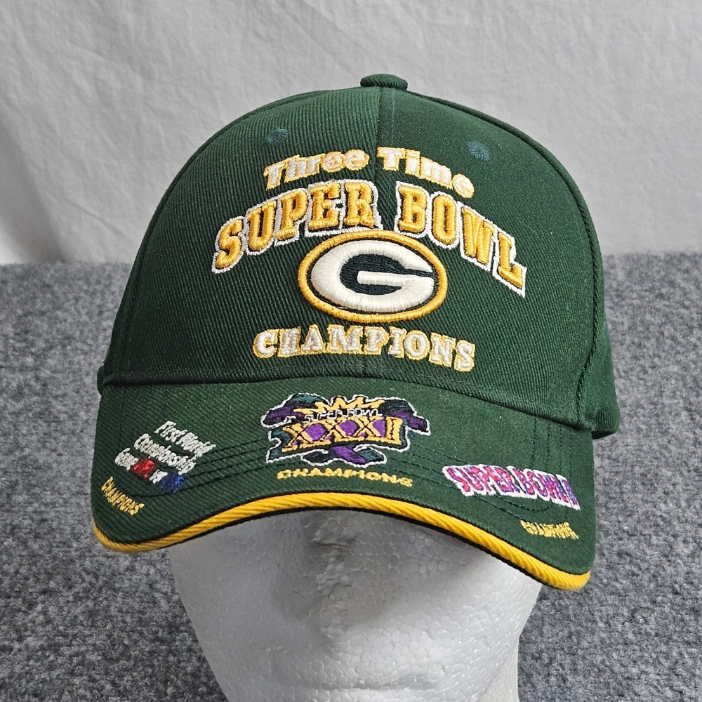 Green Bay Packers Hat Green Super Bowl Champions 3-Time Embroidered Cap NFL